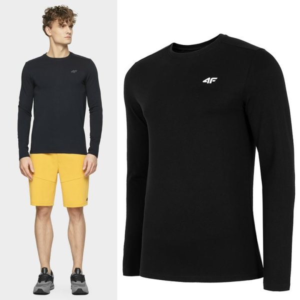 4F - Herren Sport Langarmshirt Baumwolle - schwarz