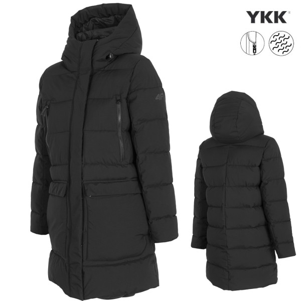 4F - gesteppter Winter Damen Mantel synt. Daune, schwarz
