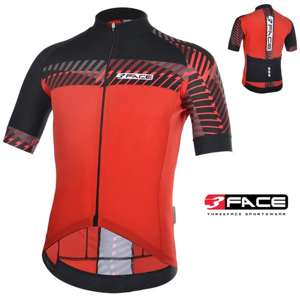 3Face - hochwertiges Kurzarm Radtrikot - 3 Trikotrückentaschen - Made in Italy - Mod.Alagna, rot