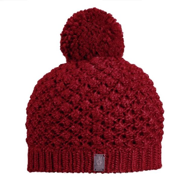 Seger -Damen Strick-Fleece Bommelmütze -rot