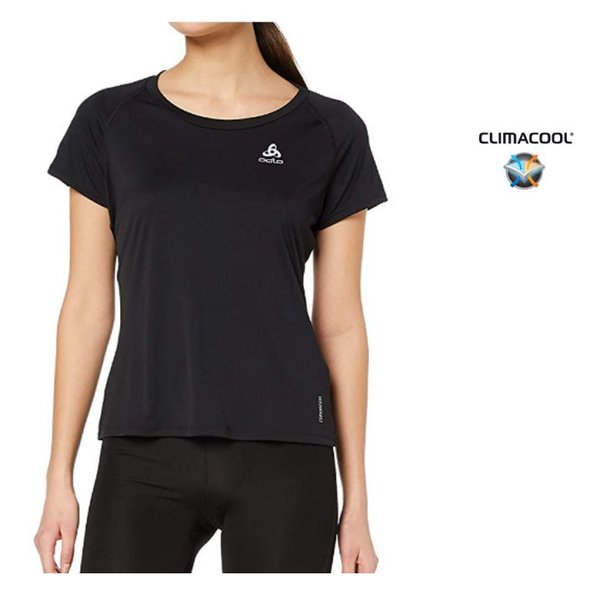 Odlo Damen T-Shirt S/S Crew Neck Ceramicool Sportshirt, schwarz