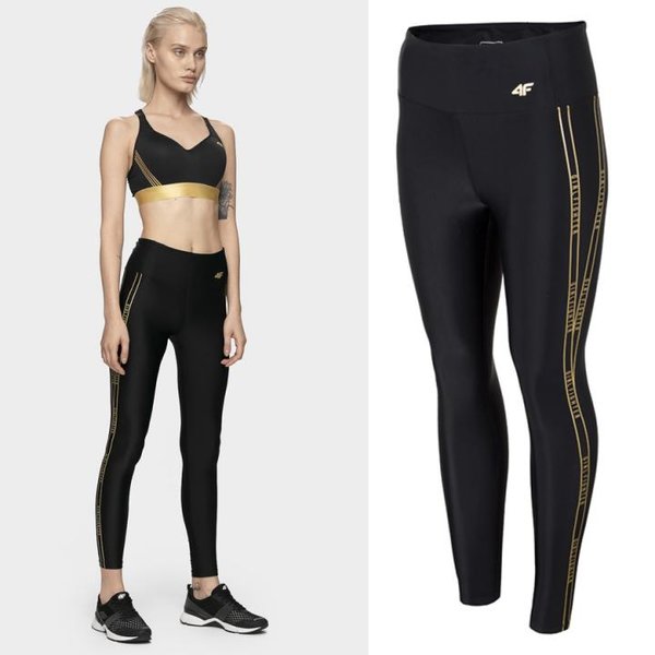 4F - GIRLFIGHTER - Damen Sport-Leggings - schwarz gold