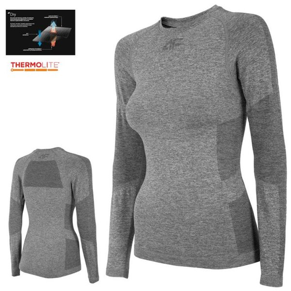 4F - Damen nahtlose Funktionsunterwäsche Skiunterwäsche Langarmshirt, grau