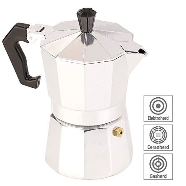 Relags Espresso Kocher für Gas, Elektro-Herd und Ceran-Feld (Espresso-Kanne) - für bis zu 3 Tassen